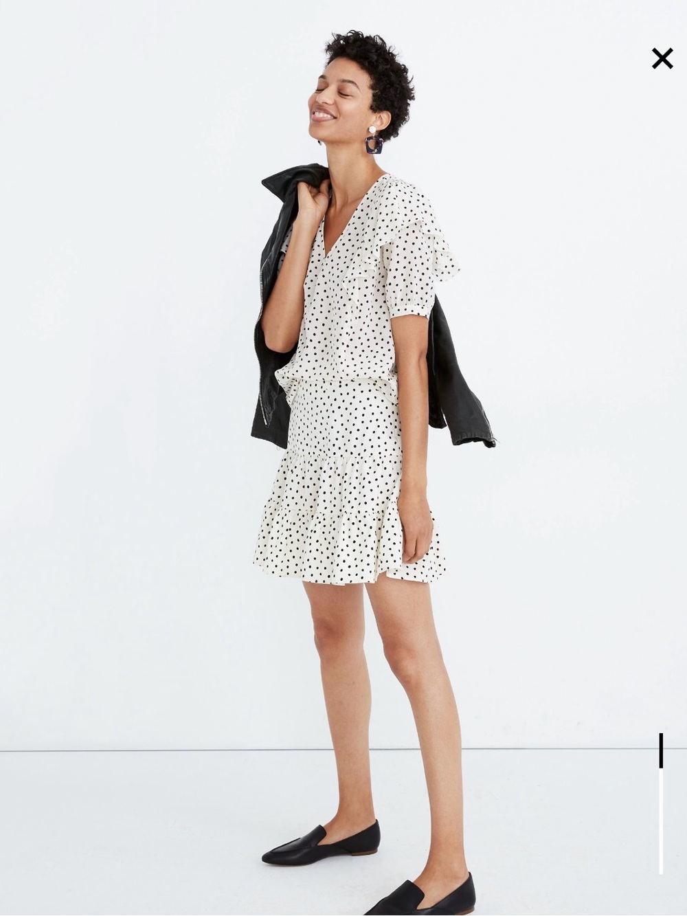 Madewell Silk V Neck Ruffle Top in Inkbrush Dots